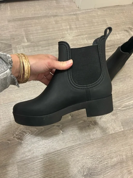 Jeffrey Campbell Black Chelsea Rain Ankle Boots Matte faux vegan leather 38 7.5 - Picture 12 of 14